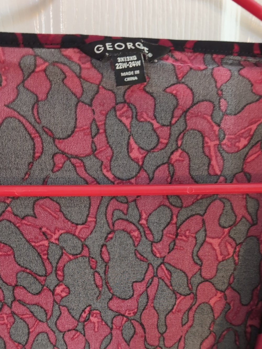 George Red and Gray Abstract Print Blouse